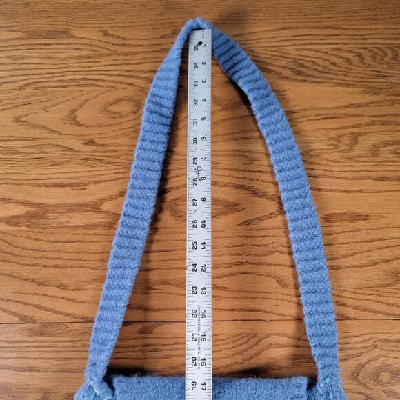 Handmade Felted Wool Shoulder Bag Blue Knit Purse Cotton Lined with Pockets Boho - Picture 9 of 15